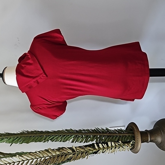 Maurices Dark Red Fold Over Turtleneck Short Sleeve Blouse - Picture 2 of 14